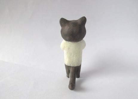 イキモノ雑貨 豆福堂 猫の置物 小鳥と黒猫