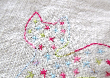 ねこ刺繍＊リネンの手提げ＊グラデーション