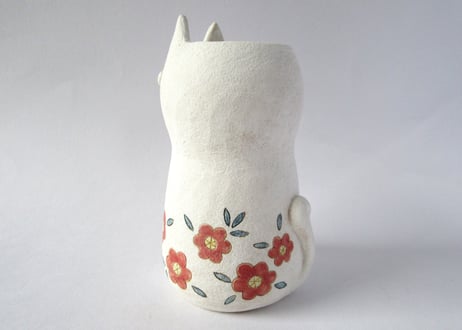 Ki:Ki工房 山下マキコ　ねこの花器 レッド
