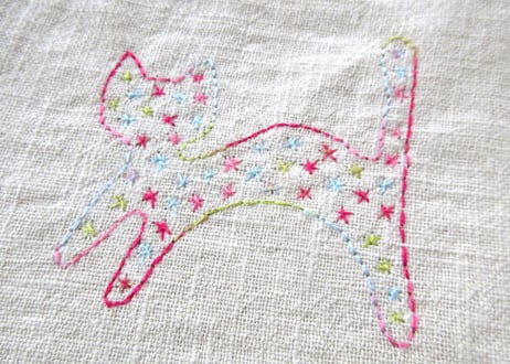 ねこ刺繍＊リネンの手提げ＊グラデーション