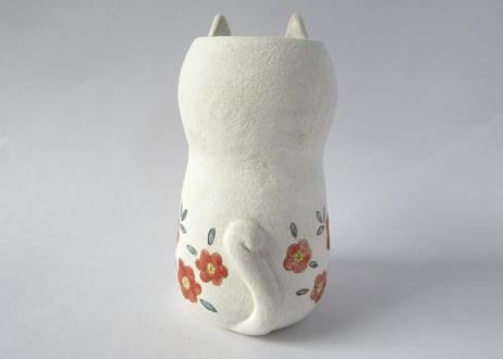 Ki:Ki工房 山下マキコ　ねこの花器 レッド