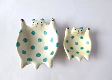 水玉工房　ねこのひらき鉢