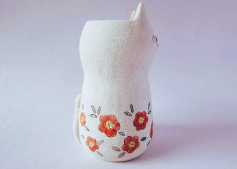 Ki:Ki工房 山下マキコ　ねこの花器 レッド