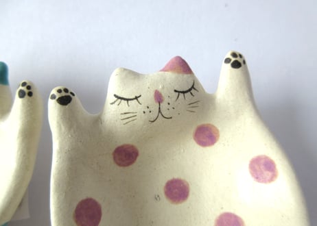 水玉工房　ねこのひらき豆鉢＊ブルー／パープル
