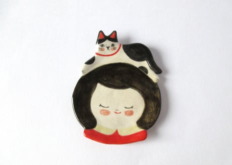 福雪 女の子と猫＊ハチワレ猫