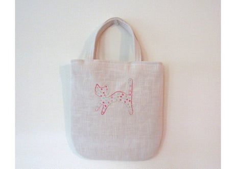 ねこ刺繍＊リネンの手提げ＊グラデーション
