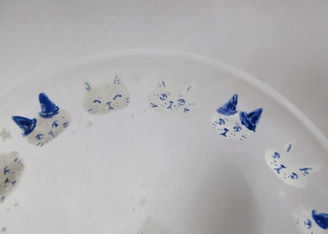 みなかわねこ　ねこのガラス皿 ブルーA
