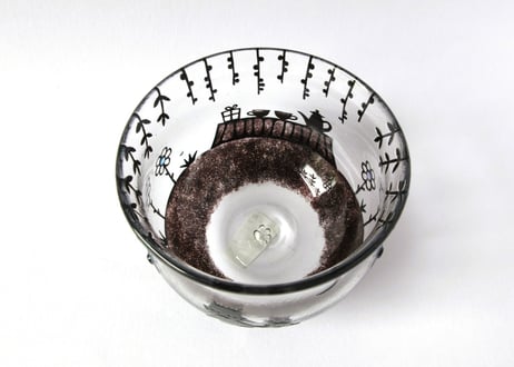 極楽寺がらす工房　kirie 月夜のグラスD 仲良し親子猫