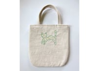 ねこ刺繍＊リネンの手提げ＊グリーン