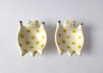 水玉工房　ねこのひらき豆鉢＊イエローぱっちり／イエローおやすみ