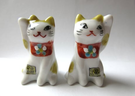 九谷焼 東早苗 ちいさな招き猫＊白茶猫