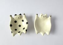 水玉工房　ねこのひらき豆鉢＊ブラック／ホワイト