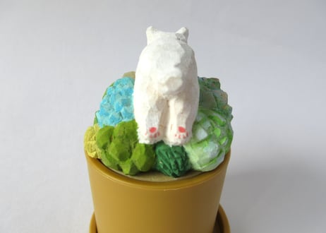 あたり工房　木彫り猫の小物入れ小 ＊白猫