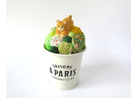 あたり工房　木彫り猫の小物入れ大 ＊チャトラ猫