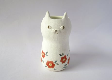 Ki:Ki工房 山下マキコ　ねこの花器 レッド