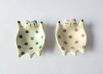 水玉工房　ねこのひらき豆鉢＊ブルー／パープル