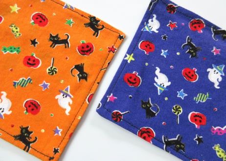 ハロウィン ネコのコースター 2枚セット＊オレンジ＆パープル