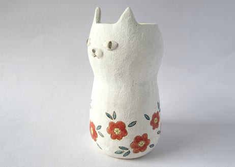 Ki:Ki工房 山下マキコ　ねこの花器 レッド
