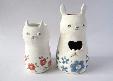 Ki:Ki工房 山下マキコ　うさぎの花器 蒼花