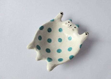 水玉工房　ねこのひらき鉢
