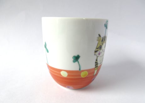 九谷焼 東早苗 クローバー猫とピヨのマグカップ＊茶白猫