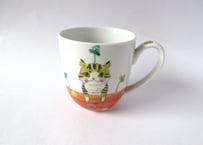 九谷焼 東早苗 クローバー猫とピヨのマグカップ＊茶白猫