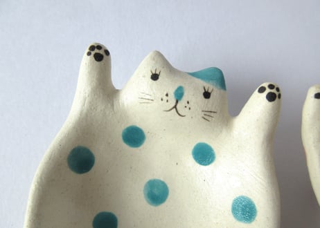 水玉工房　ねこのひらき豆鉢＊ブルー／パープル