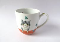 九谷焼 東早苗 クローバー猫とピヨのマグカップ＊サバトラ猫