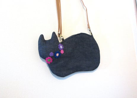 新作＊斜め掛け お花モチーフ仔猫バッグ＊パープル
