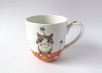 九谷焼 東早苗 クローバー猫とピヨのマグカップ＊ハチワレ猫