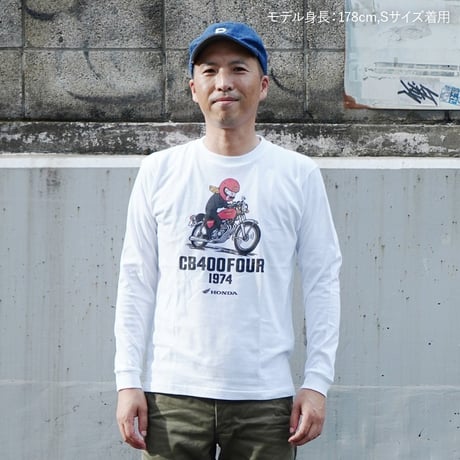 ホンダ　CB400FOUR 1974　HONDA THE PEOPLE　ロングスリーブTシャツ／ホワイト