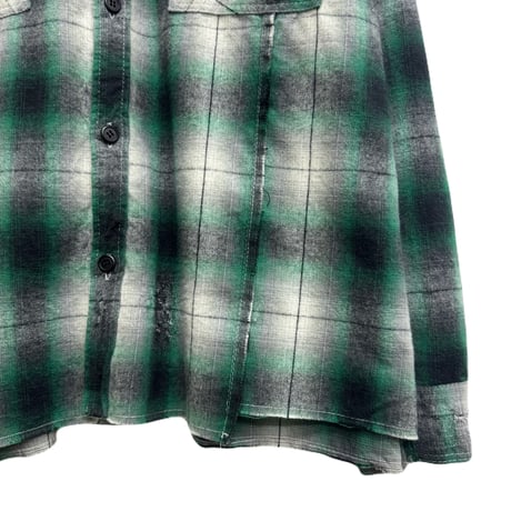 DISTRESSED PANEL CHECK SHIRT / QUEENS GREEN