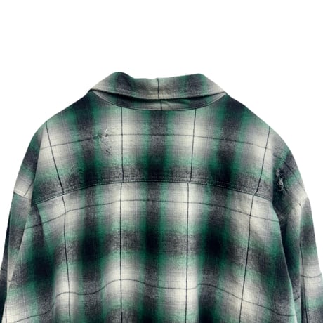 DISTRESSED PANEL CHECK SHIRT / QUEENS GREEN