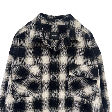 DISTRESSED PANEL CHECK SHIRT /  COMPTON BLACK