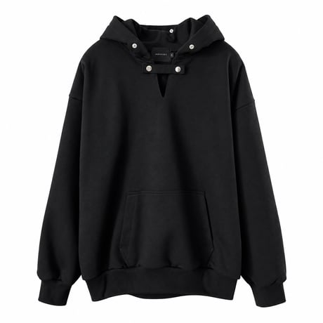 DETACHABLE TAB SLIT HOODIE / BLACK