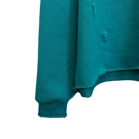 DISTRESSED OUTSIDE SEAM HOODIE /DEEP TEAL