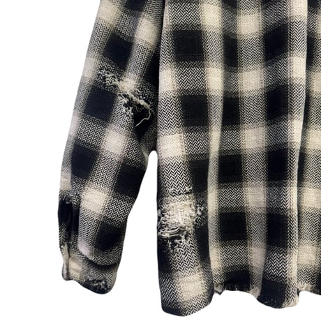 DISTRESSED PANEL CHECK SHIRT /  COMPTON BLACK