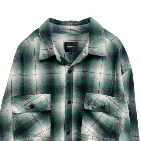 DISTRESSED PANEL CHECK SHIRT / QUEENS GREEN
