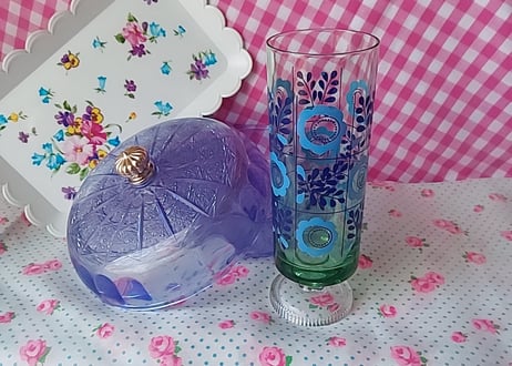 アデリア･お花と葉っぱの脚付きグラス