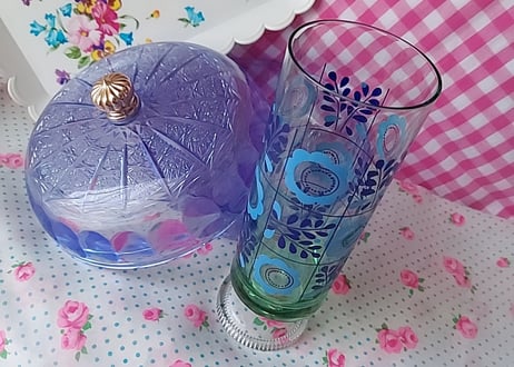 アデリア･お花と葉っぱの脚付きグラス