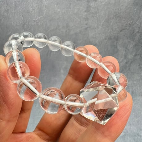 【デザインブレスレット】ガネッシュヒマール産ヒマラヤ水晶"イコサヘドロン" 内径14cm/GaneshHimal"Icosahedron"Design Bracelet