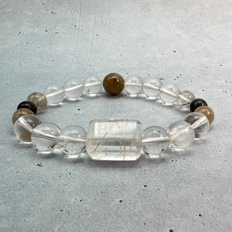【ガネッシュヒマール産】アクチノライトイン天然ヒマラヤ水晶デザインブレスレット/Ganesh Himal Actinolite in Himalayan Quartz Design Bracelet