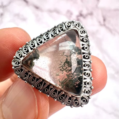 【ガネッシュヒマール産】クローライトイン天然ヒマラヤ水晶S/V925リング/Ganesh Himal Chlorite in Himalayan Quartz S/V925 Ring