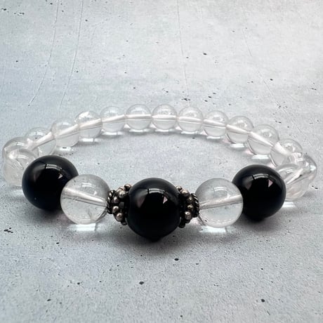 【デザインブレスレット】ガネッシュヒマール産天然ヒマラヤ水晶×チベット産モリオン/Ganesh Himal ×Tibetan Morion Design Bracelet
