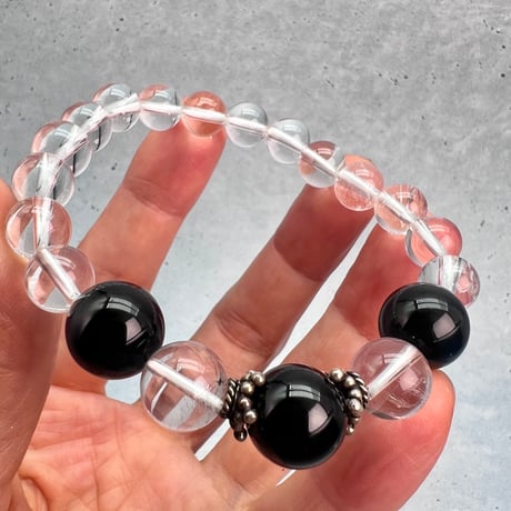 【デザインブレスレット】ガネッシュヒマール産天然ヒマラヤ水晶×チベット産モリオン/Ganesh Himal ×Tibetan Morion Design Bracelet