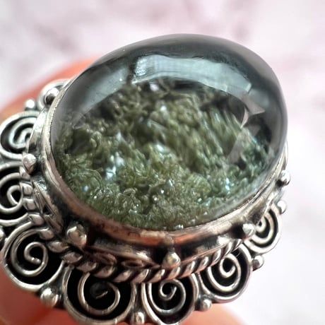【ガネッシュヒマール産】クローライトイン天然ヒマラヤ水晶S/V925リング/Ganesh Himal Chlorite in Himalayan Quartz S/V925 Ring