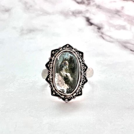 【ガネッシュヒマール産】クローライトイン天然ヒマラヤ水晶S/V925リング/Ganesh Himal Chlorite in Himalayan Quartz S/V925 Ring