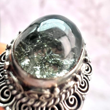 【ガネッシュヒマール産】クローライトイン天然ヒマラヤ水晶S/V925リング/Ganesh Himal Chlorite in Himalayan Quartz S/V925 Ring