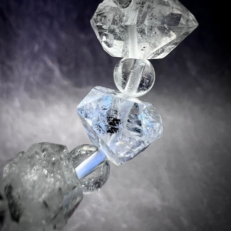【デザインブレスレット】パキスタン産ハーキマー型クォーツ×ガネッシュヒマール産天然ヒマラヤ水晶内径17cm/Pakistan Harkimar Quartz×Ganesh Himal