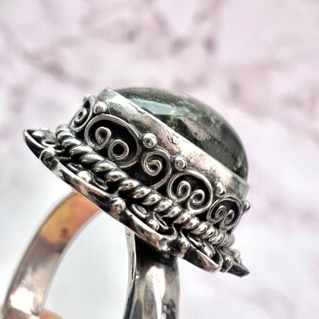 【ガネッシュヒマール産】クローライトイン天然ヒマラヤ水晶S/V925リング/Ganesh Himal Chlorite in Himalayan Quartz S/V925 Ring
